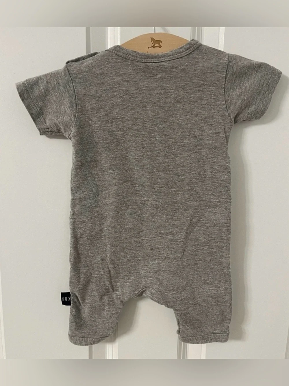 Huxbaby unisex Graphic Dog and Panda Grey Short Sleeve Shortie